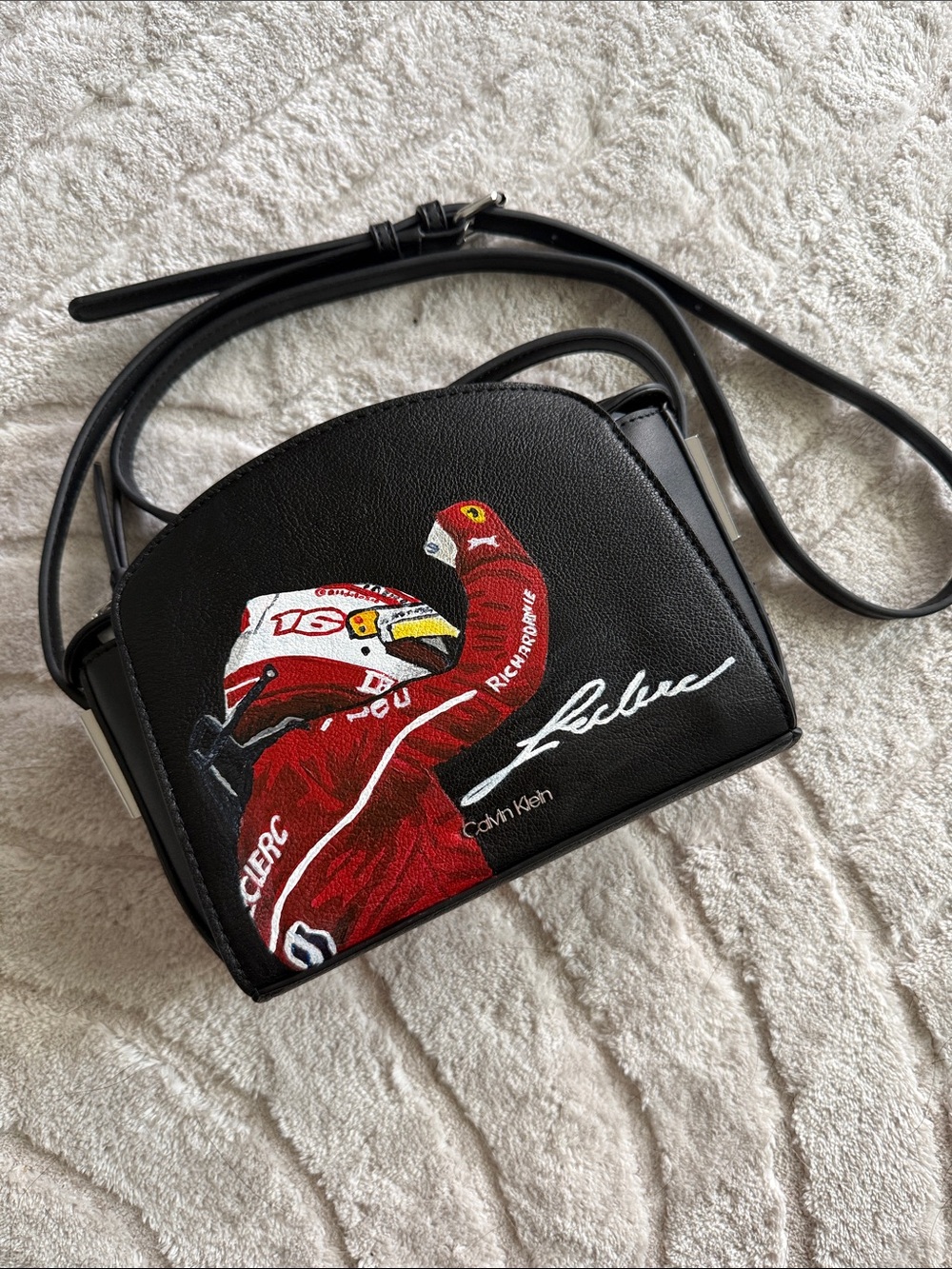 Calvin Klein Black Crossbody with F1 Ferrari Charles Leclerc design